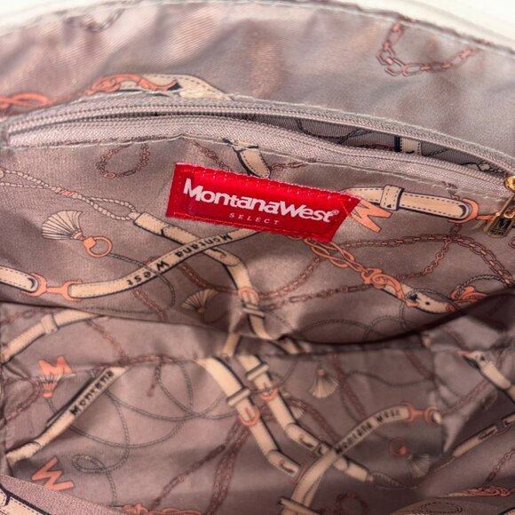 Montana West 2 Piece Handbag Set- Matching Tote Bag Purse/Satchel Cream & Brown - Picture 7 of 16